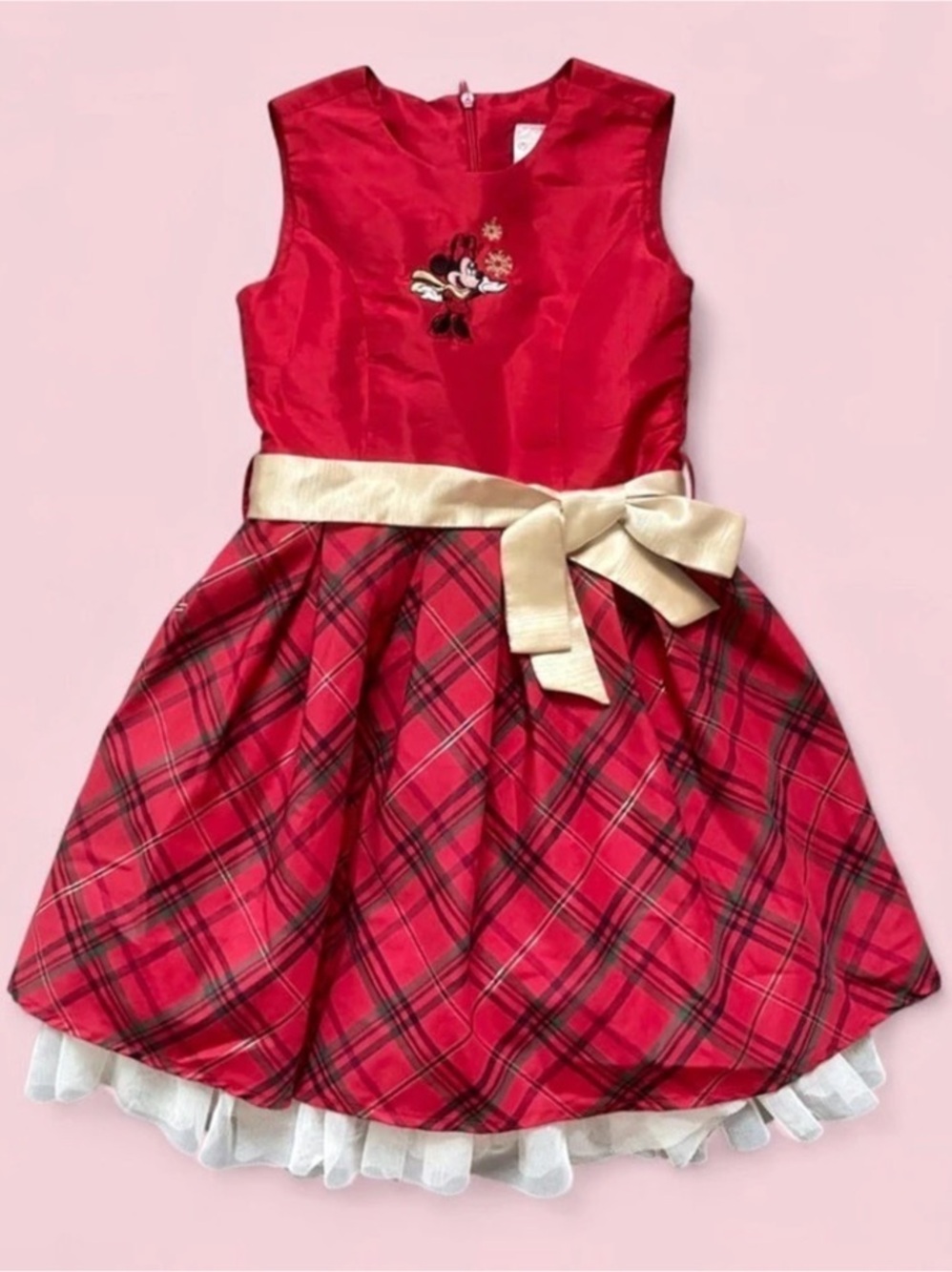 Disney Store Minnie Mouse Plaid Christmas Holiday Dress Girls Size 4